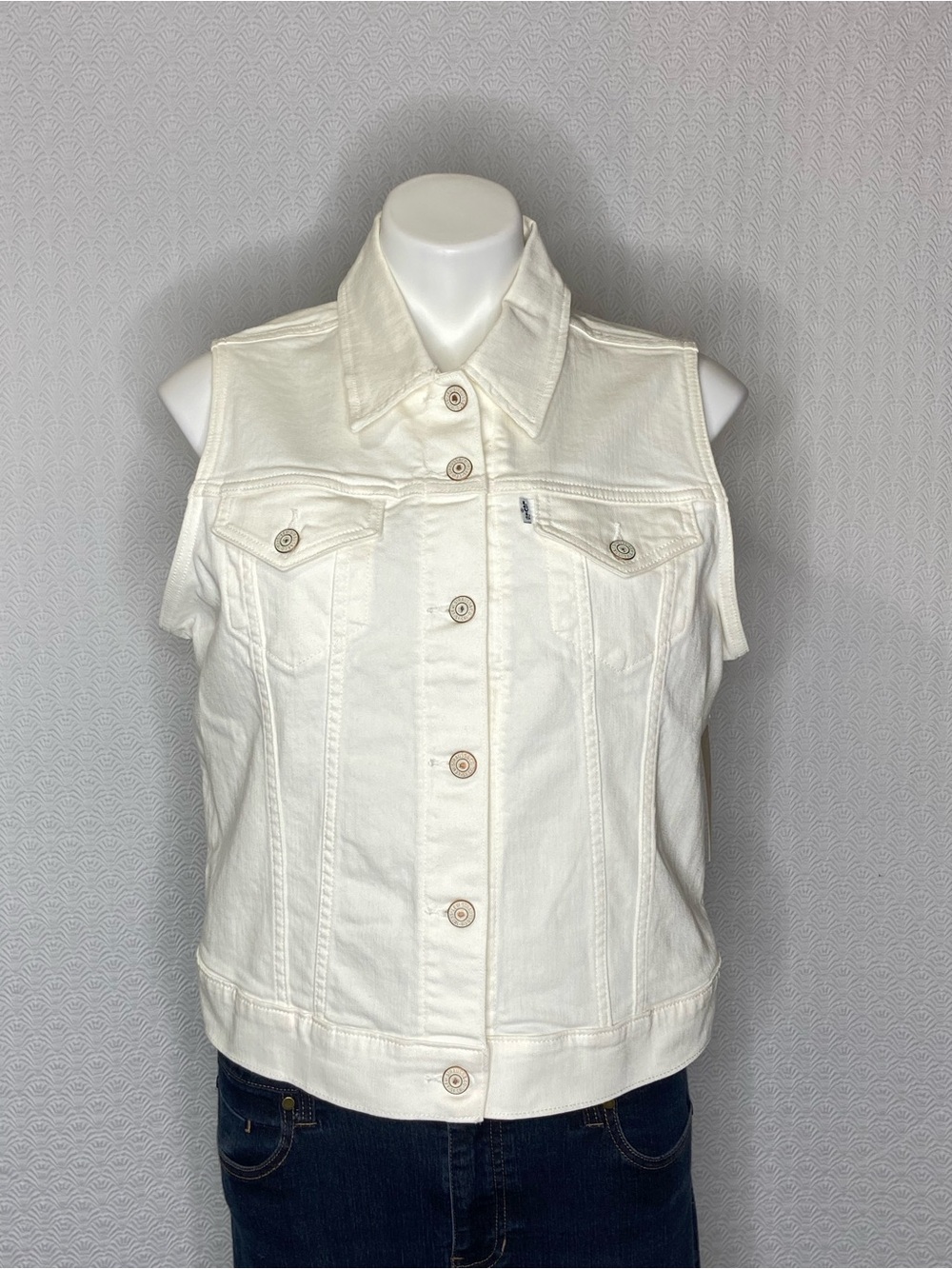 LEVIS Denim Jean Vest Buttons Pockets White NWT Womens Size XL Western Cowgirl